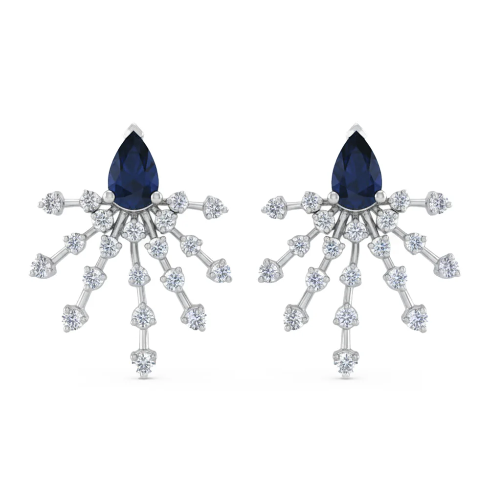 <span style="color:purple">SPECIAL!</span> 1.69ct G SI 14kt White Gold Diamond & Blue Sapphire Gemstone Modern Stud Earrings