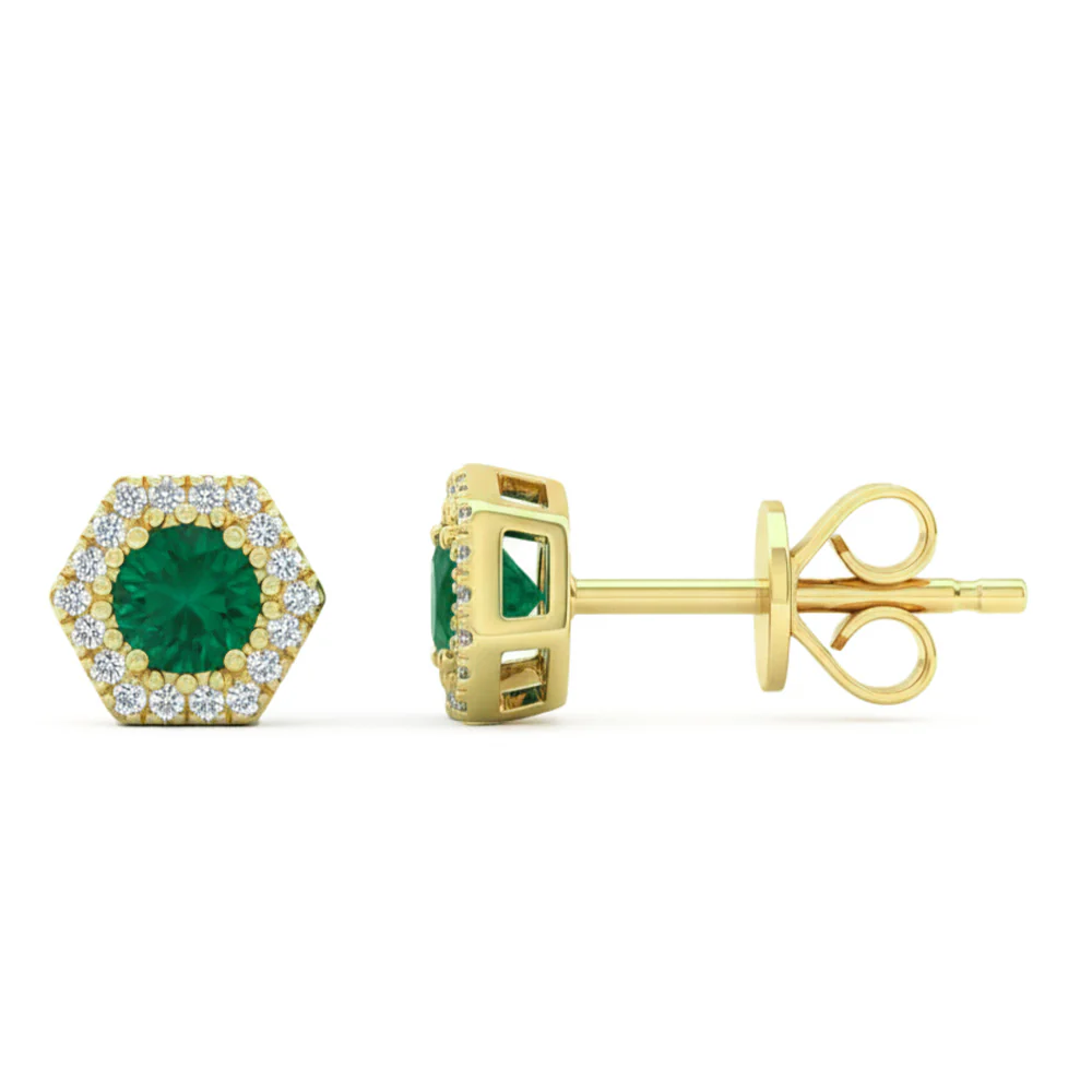 <span style="color:purple">SPECIAL!</span> .39ct G SI 14kt Yellow Gold Diamond & Emerald Gemstone Stud Earrings