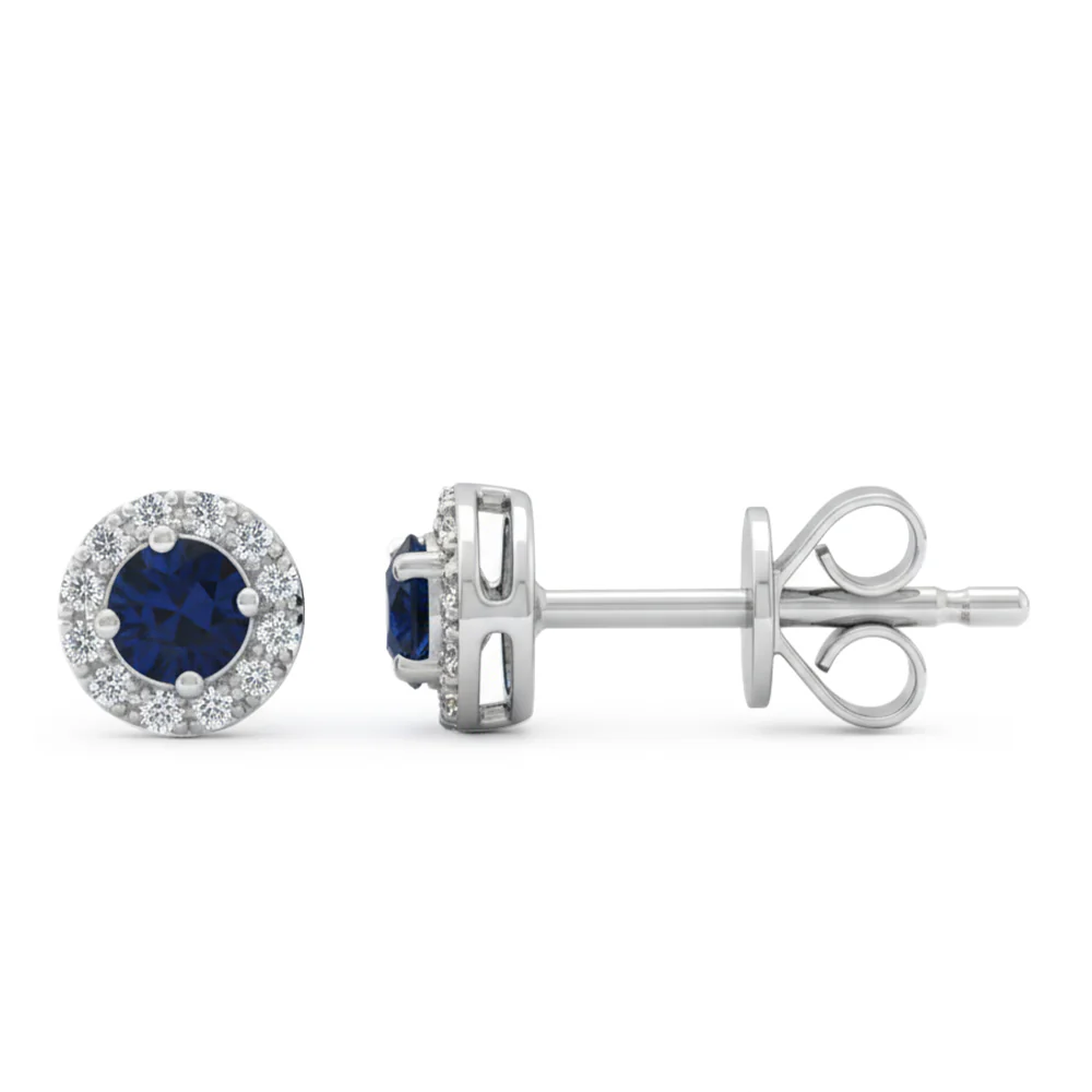 .34ct G SI 14kt White Gold Diamond & Blue Sapphire Gemstone Stud Earrings