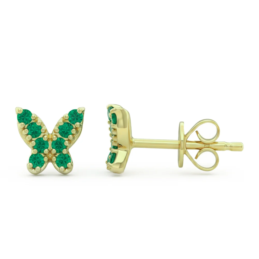.23ct G SI 14kt Yellow Gold Emerald Gemstone Butterfly Stud Earrings