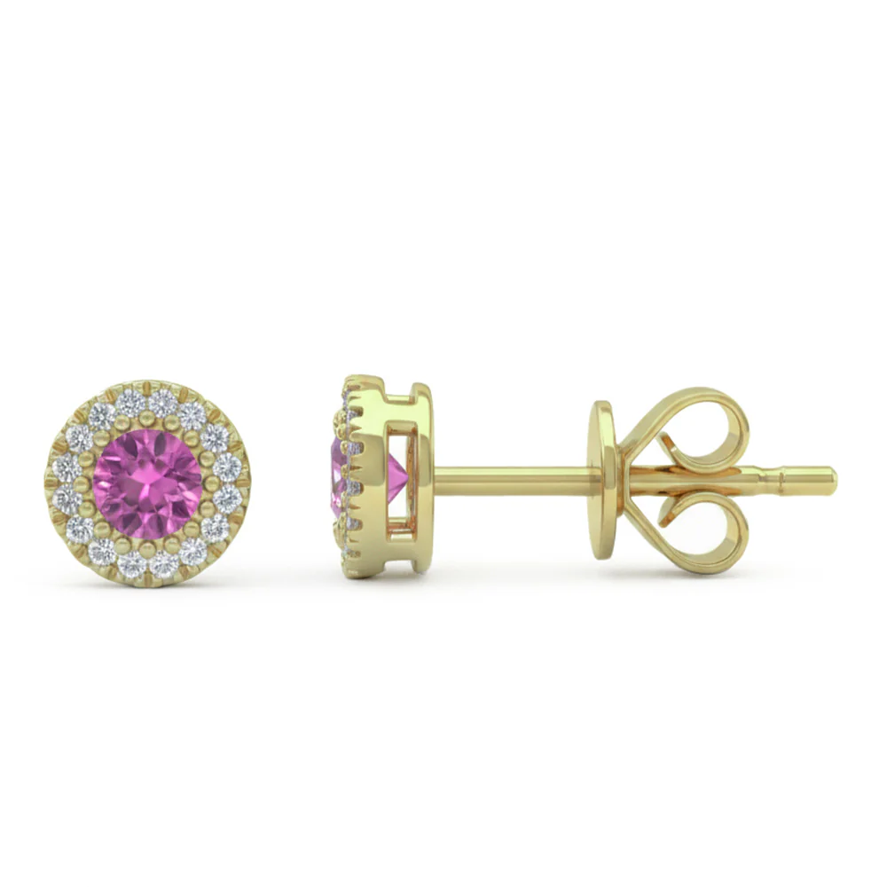 .33ct G SI 14kt Yellow Gold Diamond & Pink Sapphire Gemstone Stud Earrings