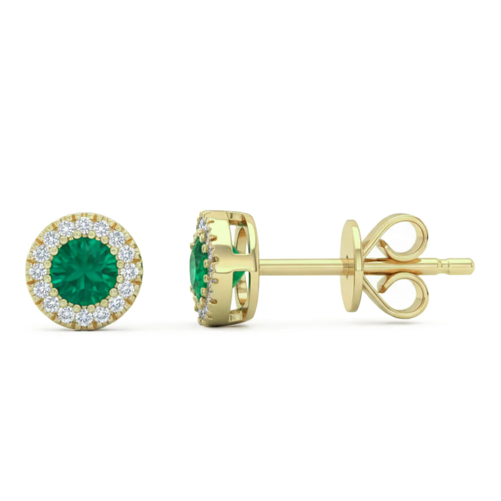 <span style="color:purple">SPECIAL!</span> .31ct G SI 14kt Yellow Gold Diamond & Emerald Gemstone Stud Earrings