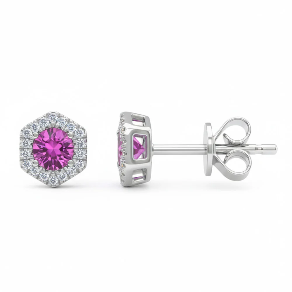 <span style="color:purple">SPECIAL!</span> .51ct G SI 14kt Yellow Gold Diamond & Pink Sapphire Gemstone Stud Earrings