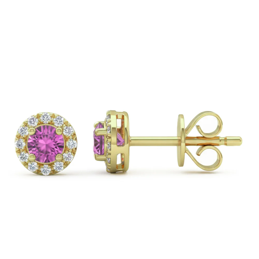 .37ct G SI 14kt Yellow Gold Diamond & Pink Sapphire Gemstone Stud Earrings