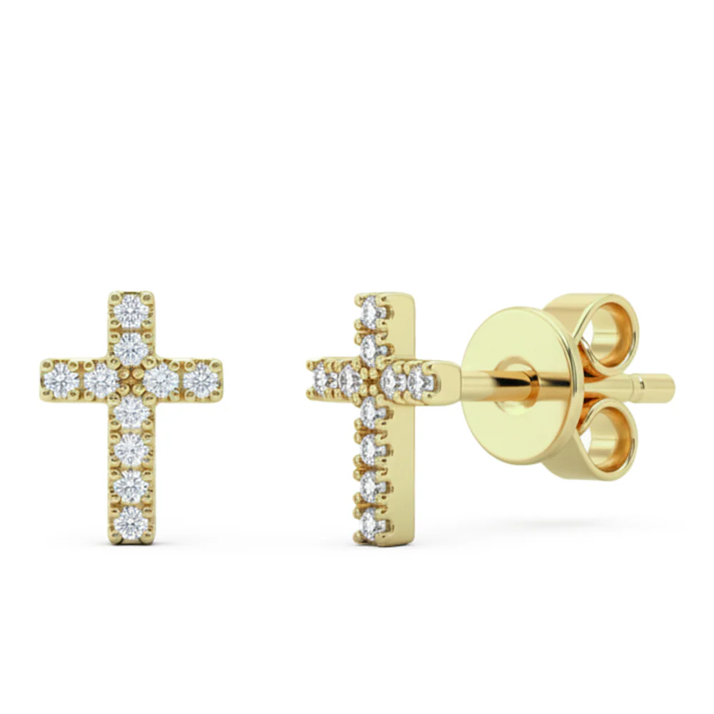 .04ct G SI 14kt Yellow Gold Diamond Cross Studs Earrings