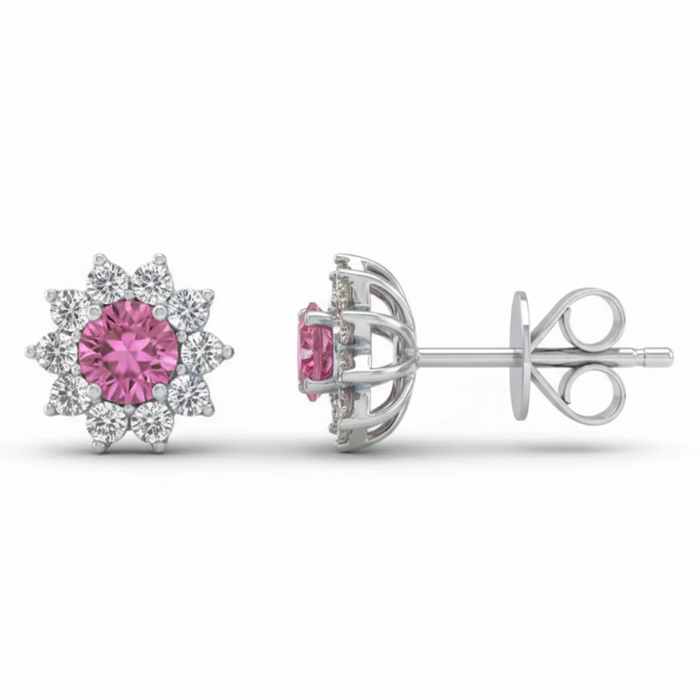 <span style="color:purple">SPECIAL!</span> .62ct G SI 14kt White Gold Diamond & Pink Sapphire Gemstone Stud Earrings