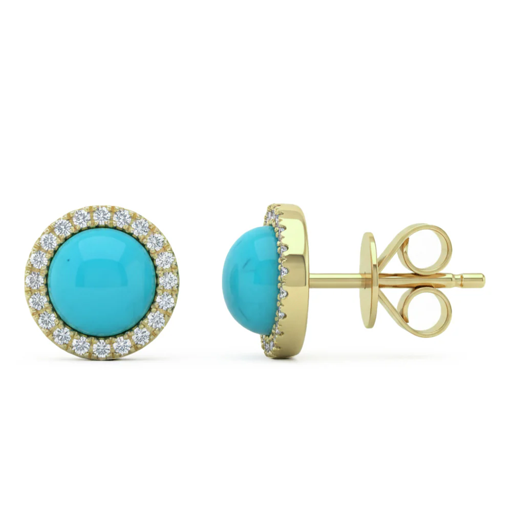 <span style="color:purple">SPECIAL!</span> 2.00ct G SI 14kt Yellow Gold Diamond & Turquoise Gemstone Stud Earrings