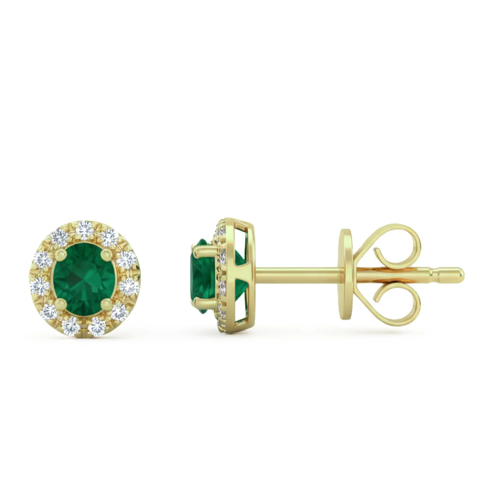 .29ct G SI 14kt Yellow Gold Diamond & Emerald Gemstone Stud Earrings