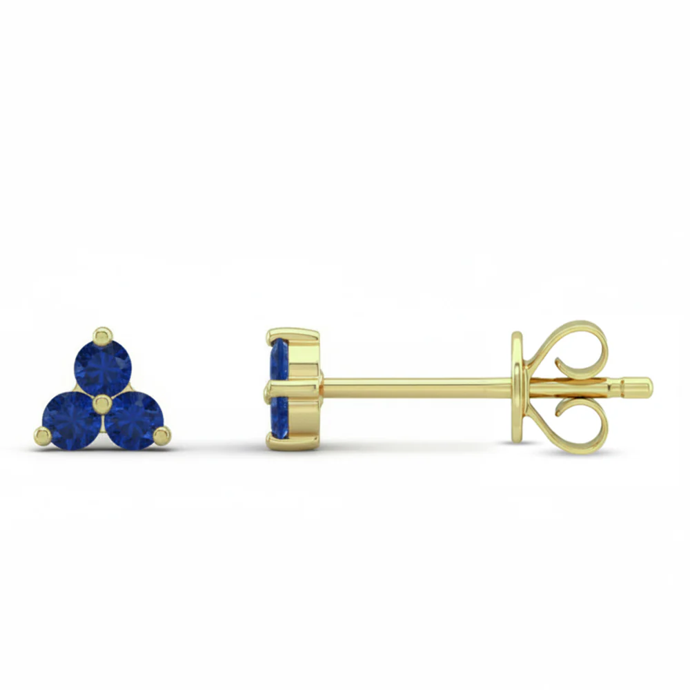 .08ct G SI 14kt Yellow Gold Blue Sapphire Gemstone Petite Stud Earrings