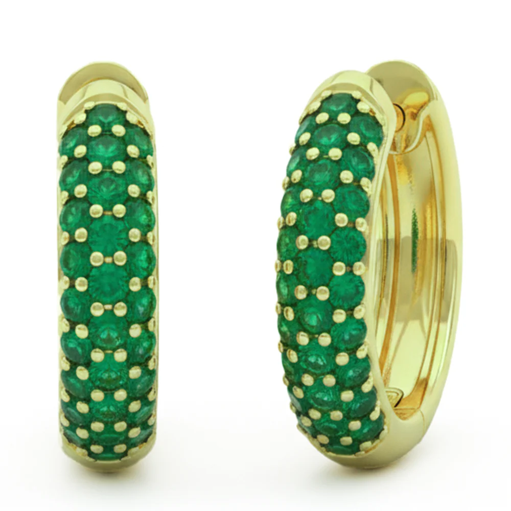 <span style="color:purple">SPECIAL!</span> .56ct G SI 14kt Yellow Gold Pave Set Emerald Gemstone Hoop Earrings