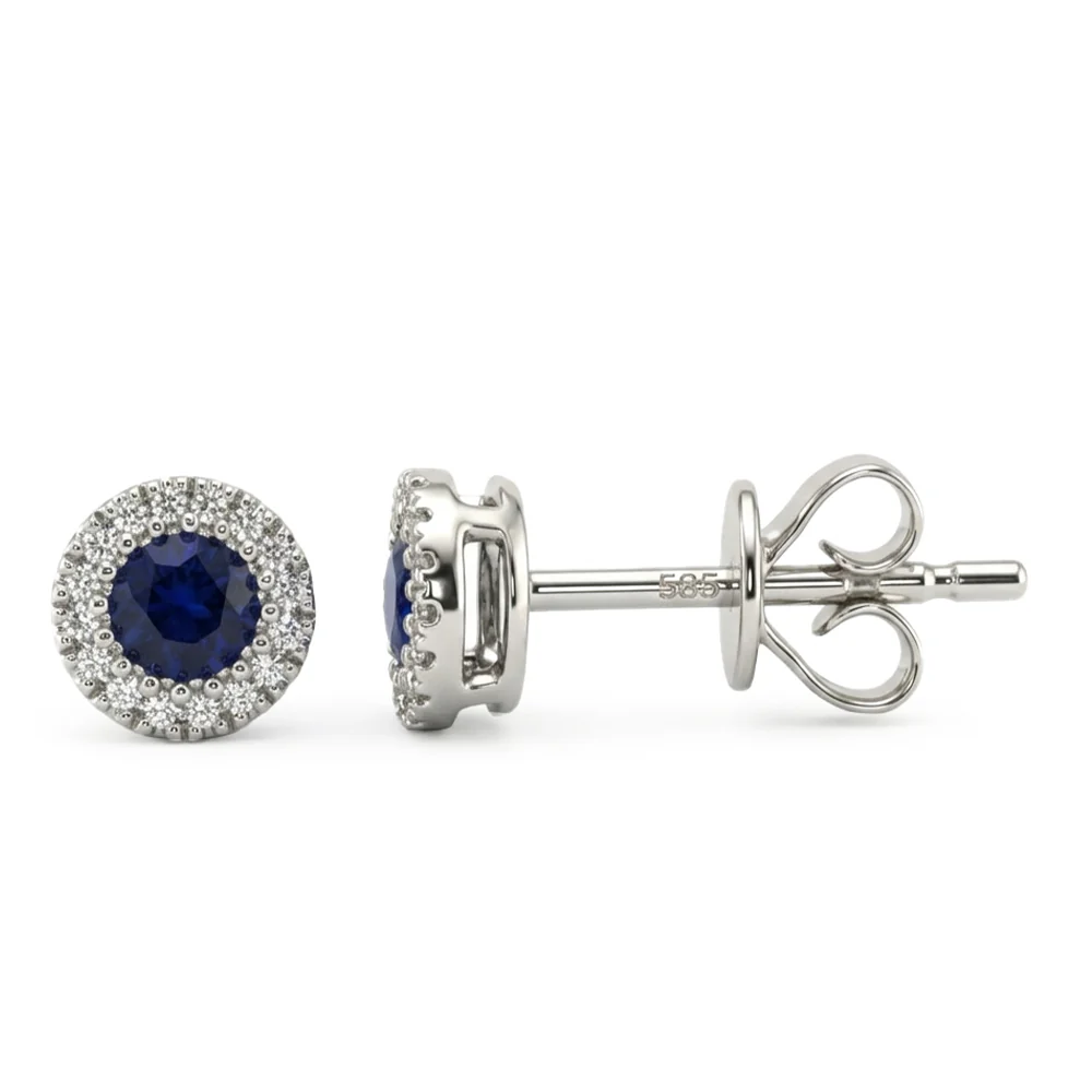 .38ct G SI 14kt White Gold Diamond & Blue Sapphire Gemstone Stud Earrings