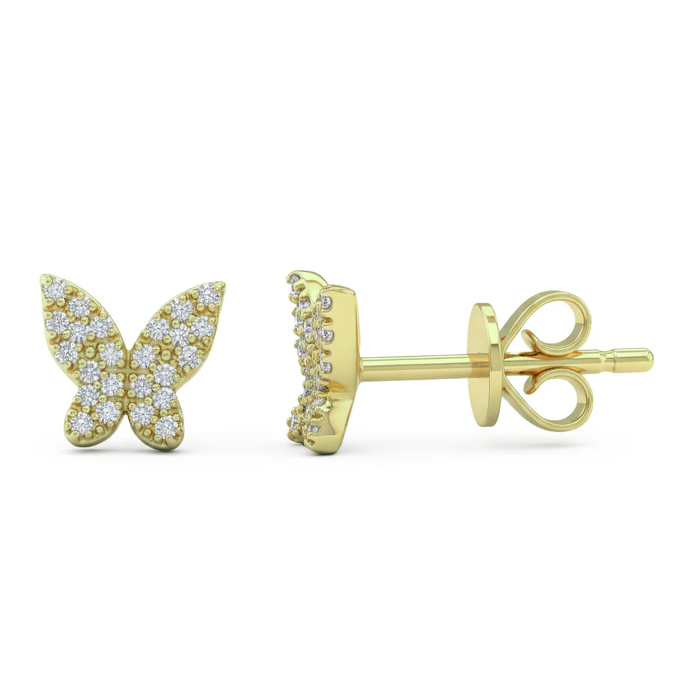 <span style="color:purple">SPECIAL!</span> .13ct G SI 14kt Yellow Gold Diamond Butterfly Studs Earrings
