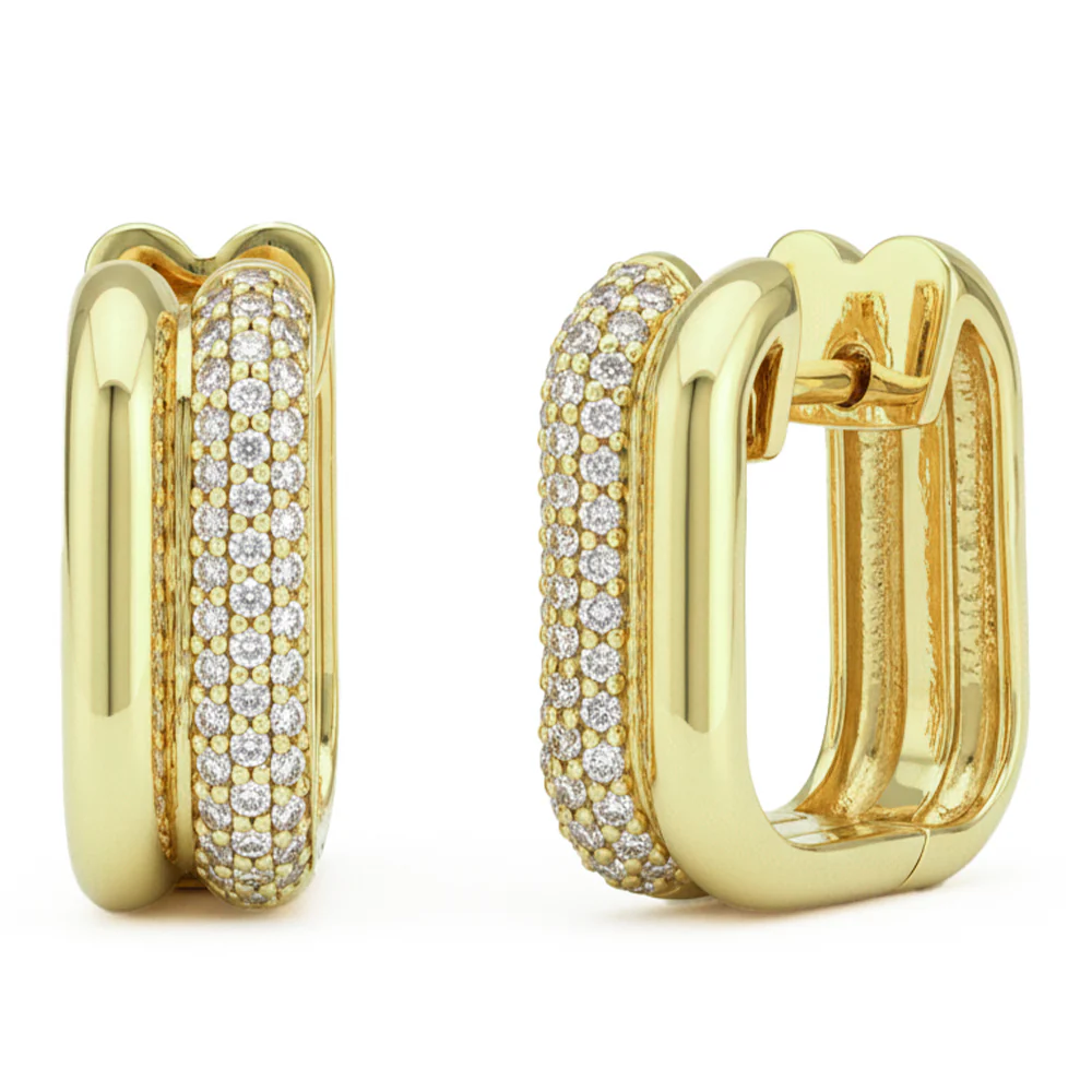 <span style="color:purple">SPECIAL!</span> .25ct G SI 14kt Yellow Gold Modern Double Hoop Diamond Earrings