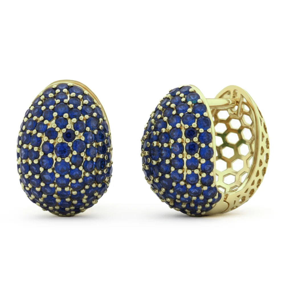 <span style="color:purple">SPECIAL!</span> 2.81ct G SI 14kt Yellow Gold Blue Sapphire Gemstone Dome Hoop Earrings