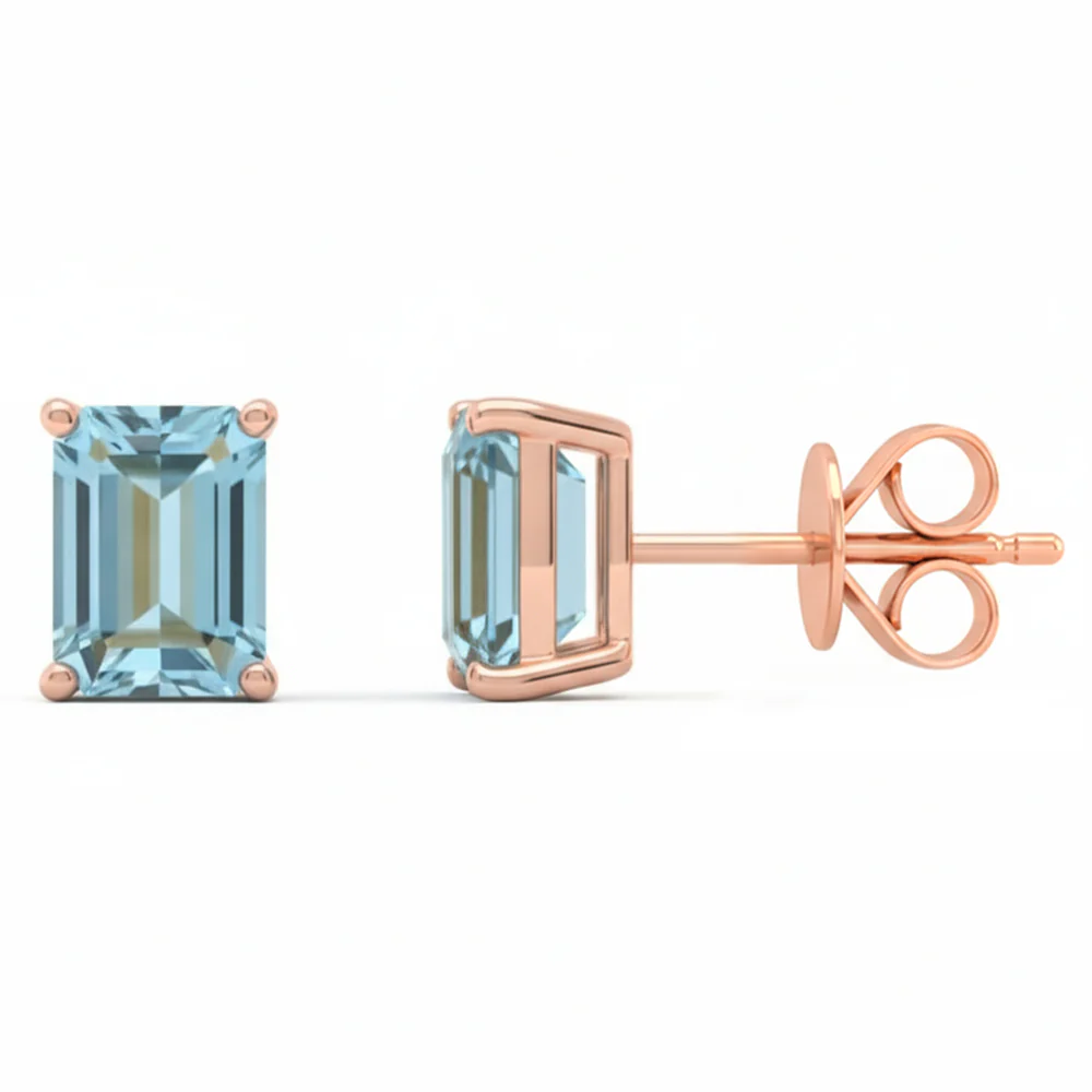 <span style="color:purple">SPECIAL!</span> 1.78ct 14kt Rose Gold Aquamarine Gemstone Stud Earrings