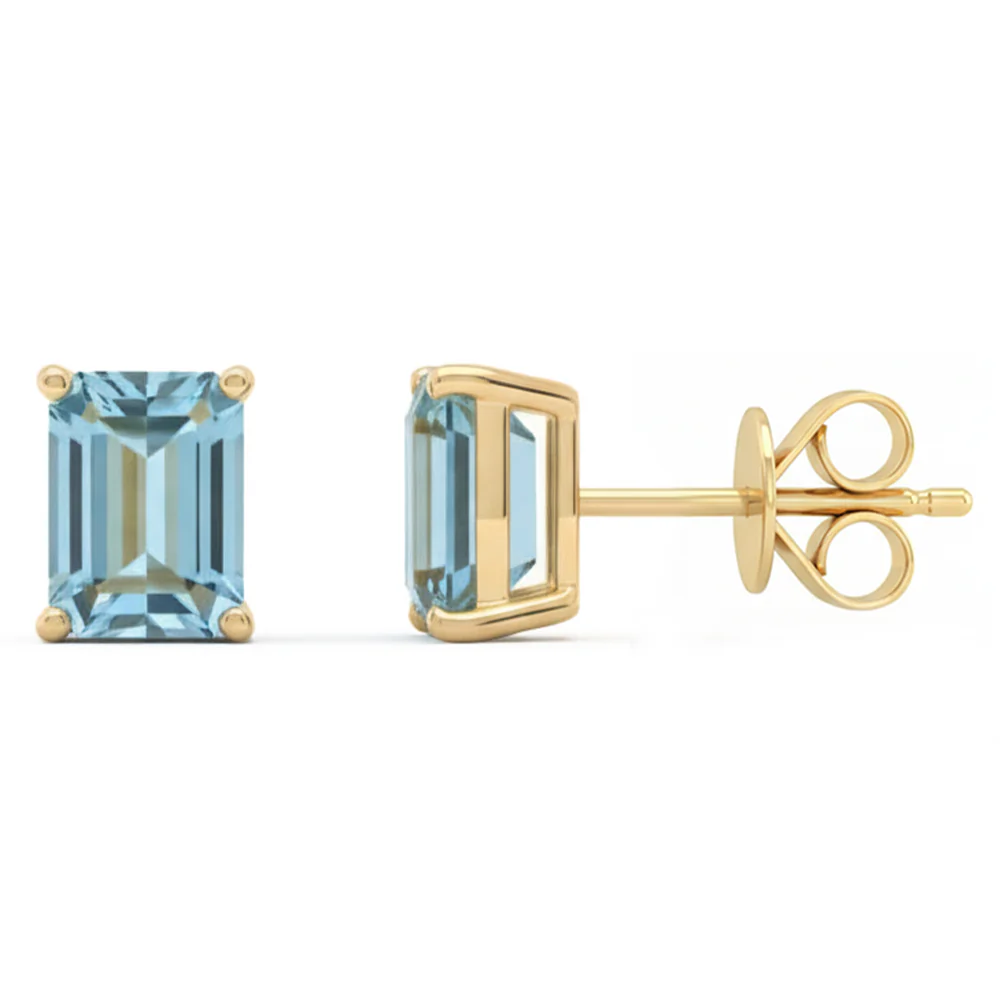<span style="color:purple">SPECIAL!</span> 1.54ct 14kt Yellow Gold Aquamarine Gemstone Stud Earrings
