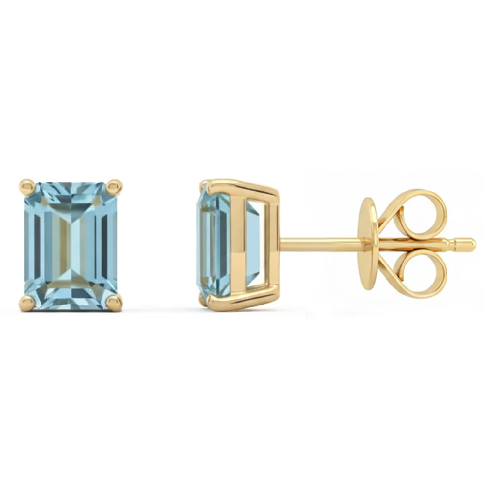 .98ct 14kt Yellow Gold Aquamarine Gemstone Stud Earrings