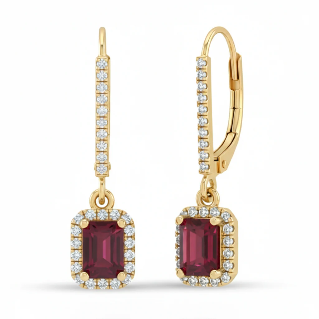 <span style="color:purple">SPECIAL!</span> 1.49ct G SI 14kt Yellow Gold Diamond & Ruby Gemstone Drop Dangling Earrings