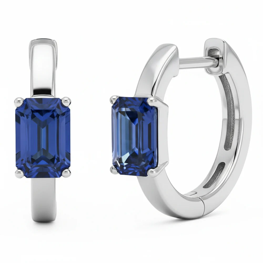 <span style="color:purple">SPECIAL!</span> 1.05ct 14kt White Gold Blue Sapphire Hoop Earrings