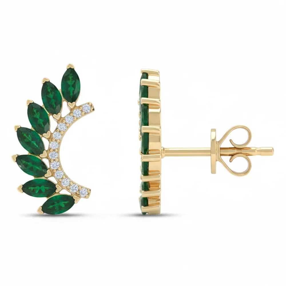 <span style="color:purple">SPECIAL!</span> 1.26ct G SI 14kt Yellow Gold Diamond & Emerald Gemstone Earrings