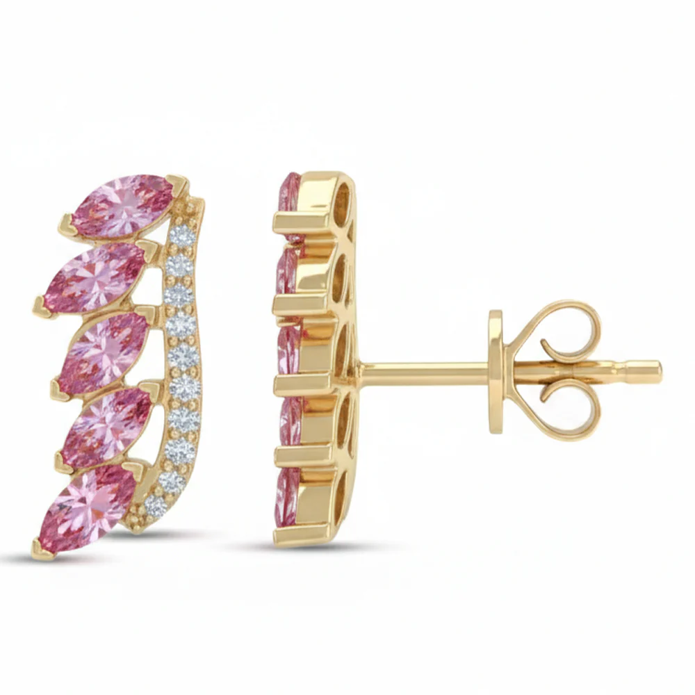 <span style="color:purple">SPECIAL!</span> .86ct G SI 14kt Yellow Gold Diamond & Pink Sapphire Gemstone Earrings