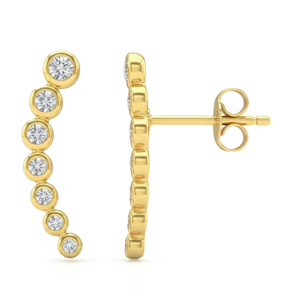 <span style="color:purple">SPECIAL!</span> .24ct G SI 14kt Yellow Gold Diamond Bezel Set Ear Crawler Stud Earrings