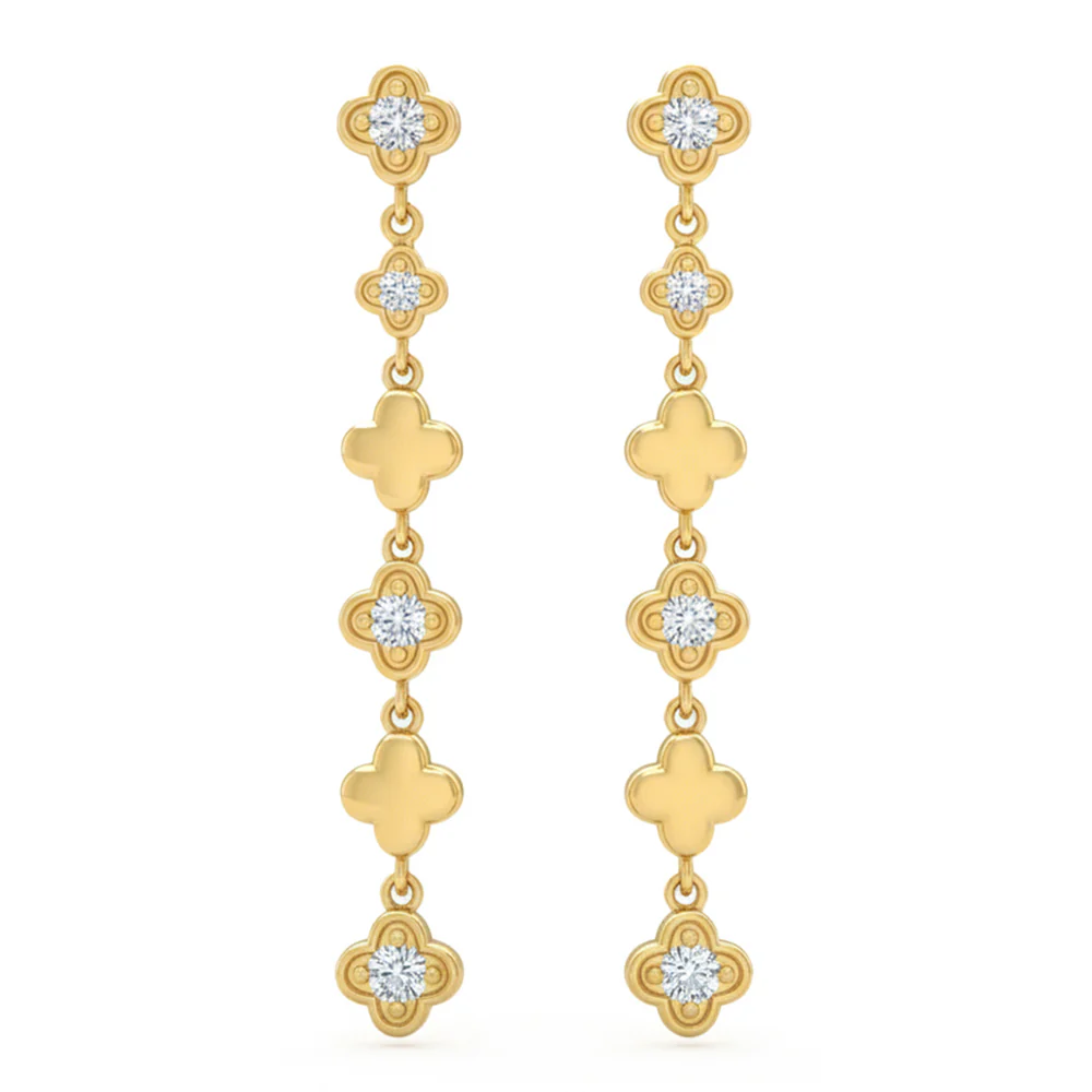 <span style="color:purple">SPECIAL!</span> .20ct G SI 14kt Yellow Gold Diamond Clover Drop Earrings