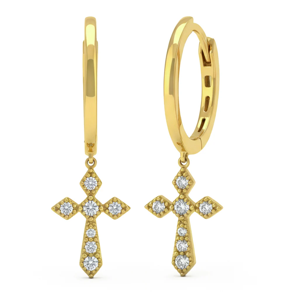 <span style="color:purple">SPECIAL!</span> .15ct G SI 14kt Yellow Gold Diamond Cross Drop Earrings
