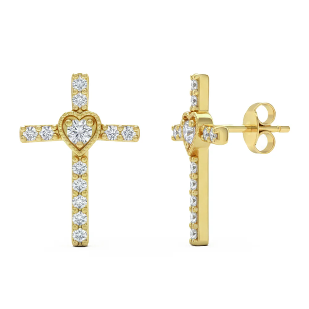 .16ct G SI 14kt Yellow Gold Diamond Cross Stud Earrings
