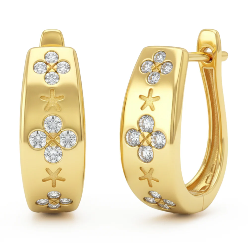 <span style="color:purple">SPECIAL!</span> .48ct G SI 14kt Yellow Gold Diamond Clover Hoop Earrings