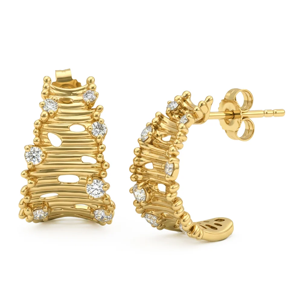 <span style="color:purple">SPECIAL!</span> .38ct G SI 14kt Yellow Gold Diamond Modern Art Deco Hoop Earrings