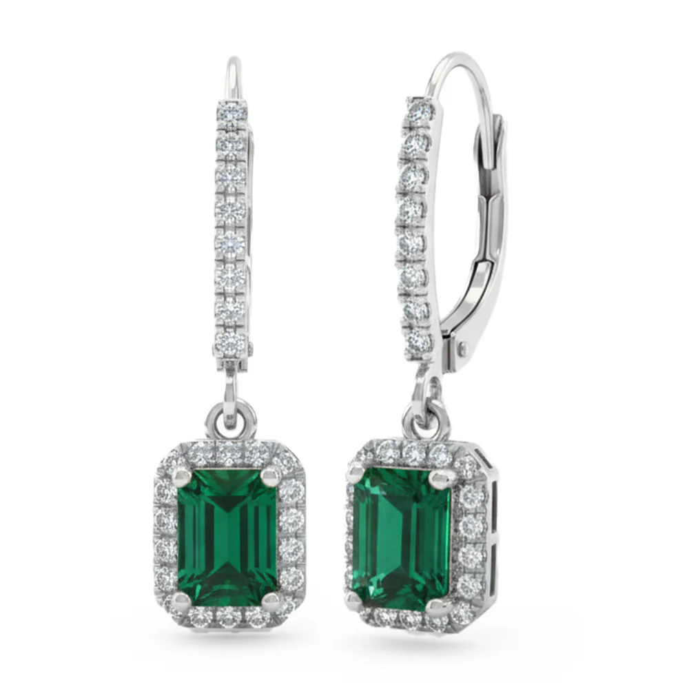 <span style="color:purple">SPECIAL!</span> 1.35ct G SI 14kt White Gold Diamond & Emerald Gemstone Earrings