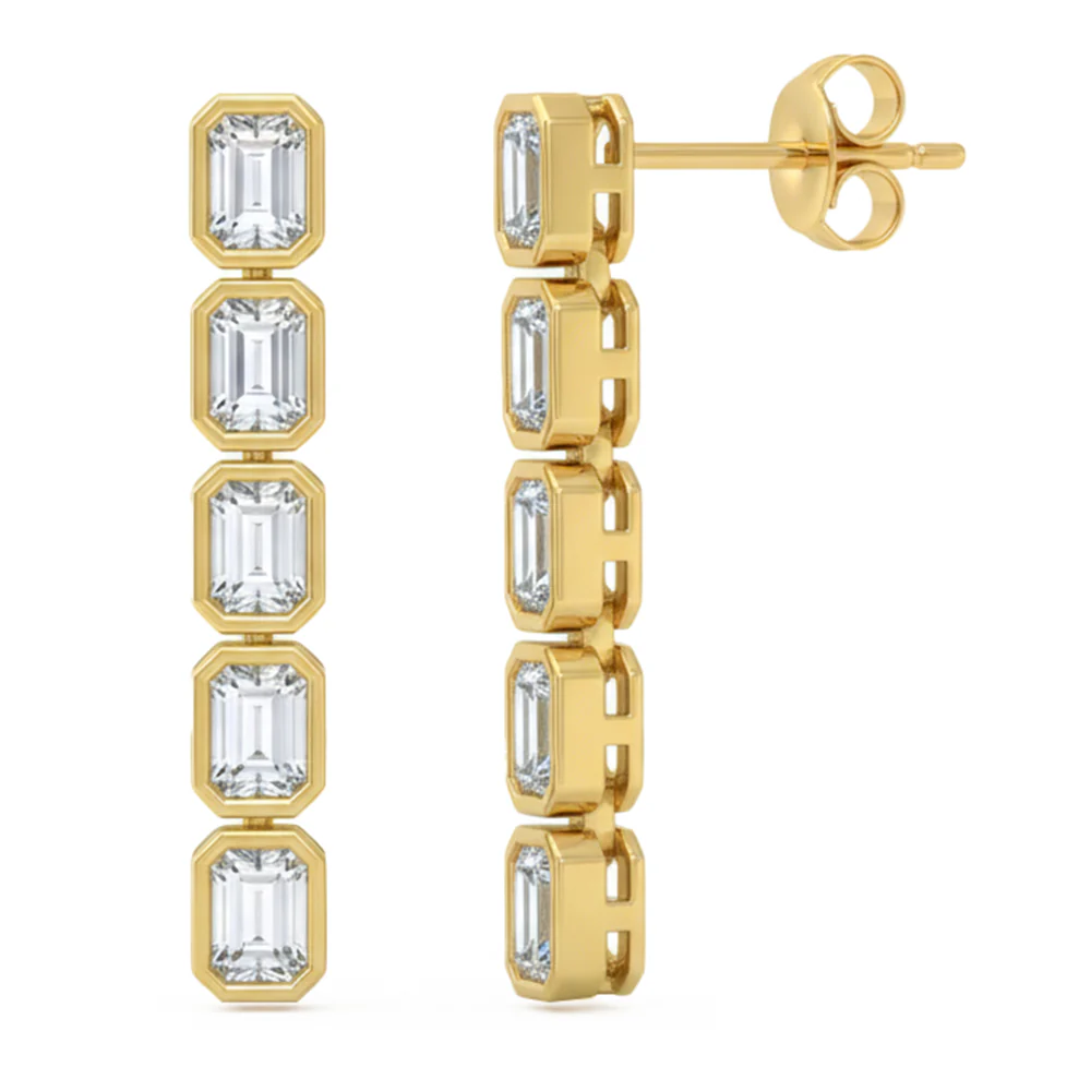 <span style="color:purple">SPECIAL!</span> 1.60ct G SI 14kt Yellow Gold Emerald Cut Diamond Bezel Set Drop Earrings