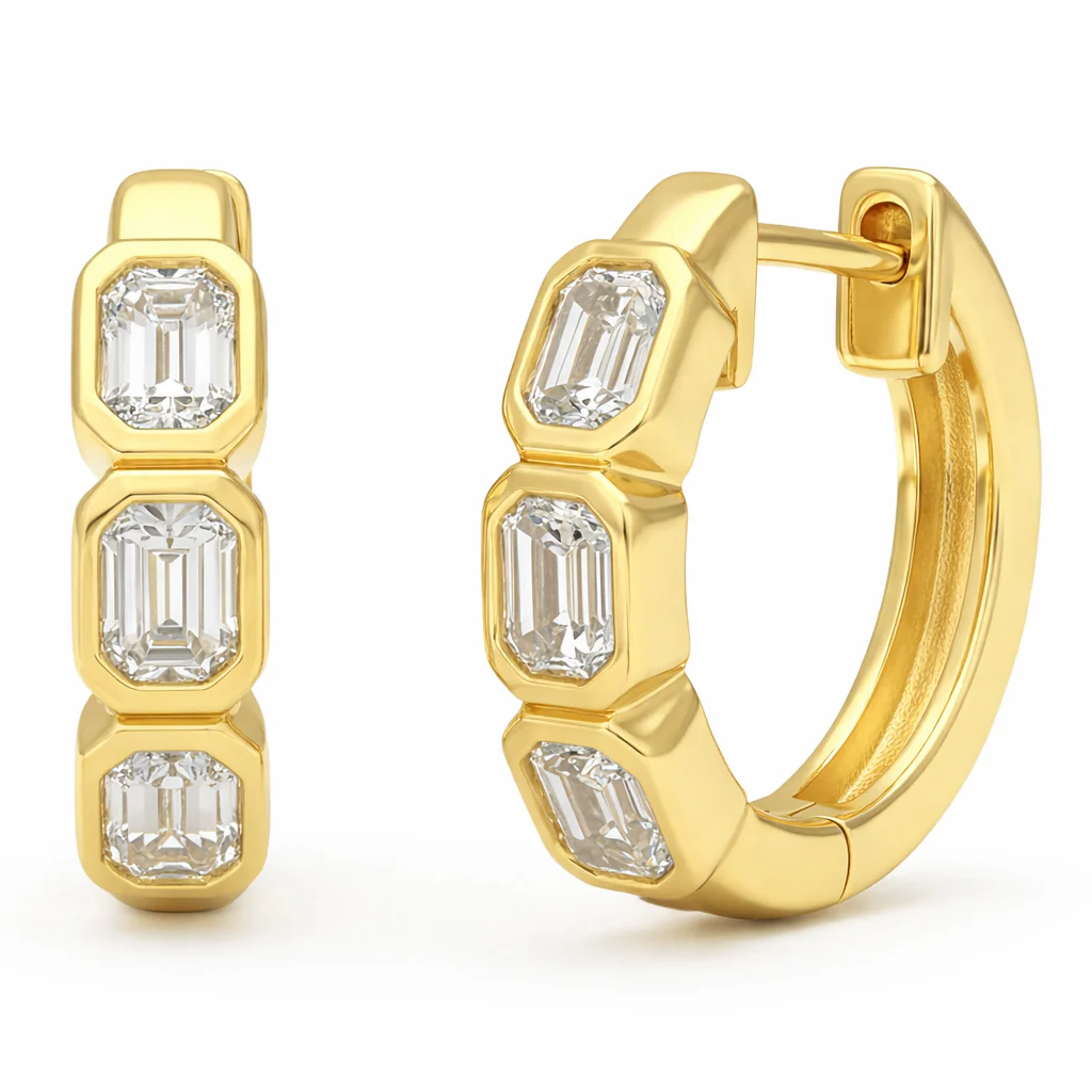 <span style="color:purple">SPECIAL!</span> .52ct G SI 14kt Yellow Gold Emerald Cut Diamond Bezel Set Earrings