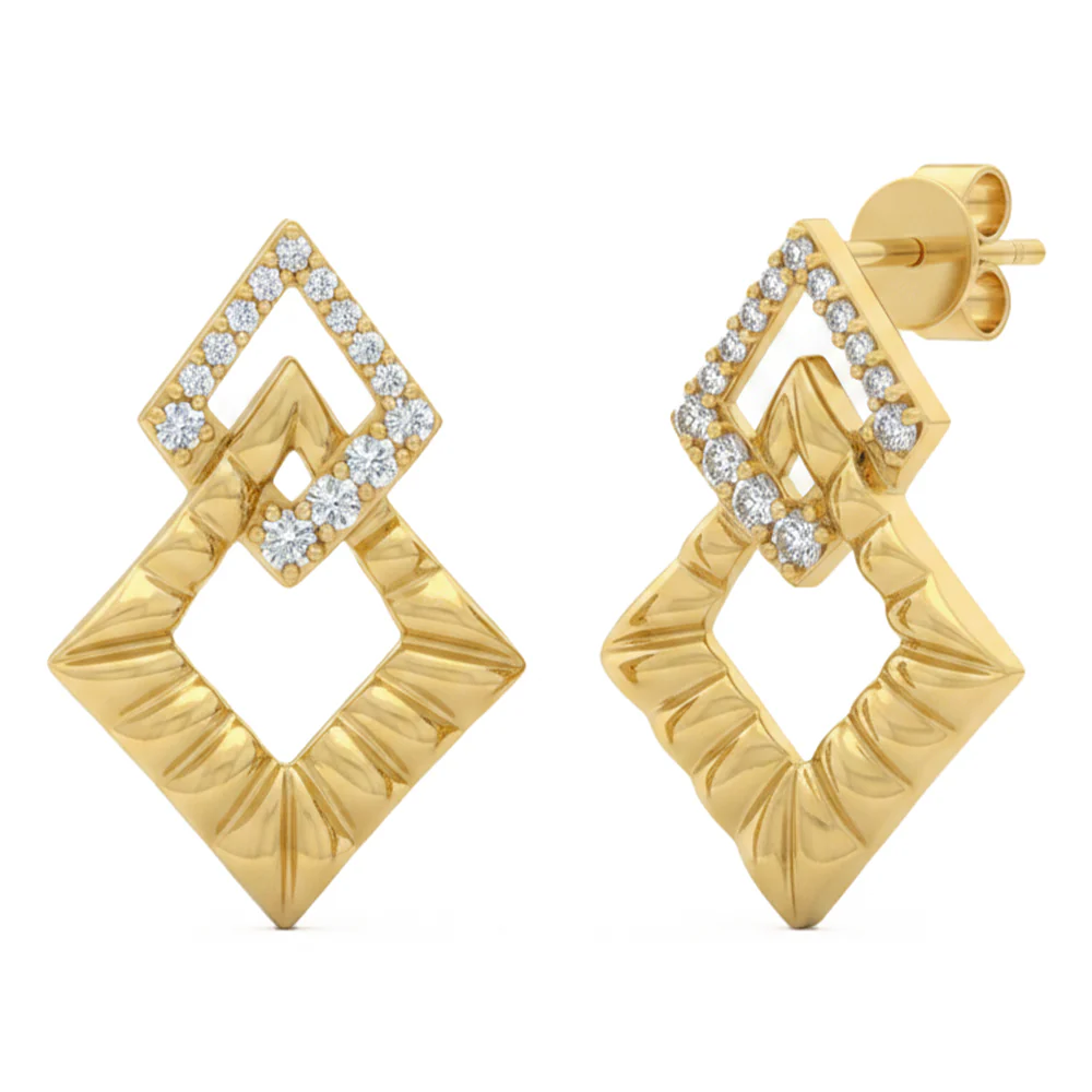 <span style="color:purple">SPECIAL!</span> .20ct G SI 14kt Yellow Gold Modern Geometric Shape Diamond Earrings