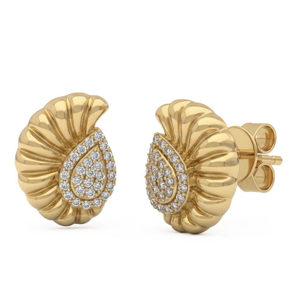 <span style="color:purple">SPECIAL!</span> .20ct G SI 14kt Yellow Gold Modern Shell Shape Diamond Earrings