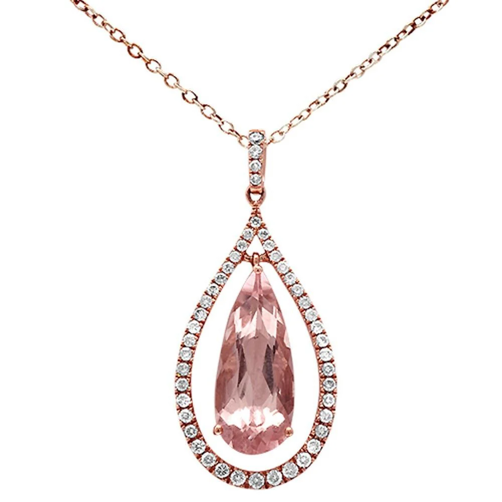 <span>GEMSTONE CLOSEOUT! </span> 4.04ct 14k Rose Gold Pear Shape Morganite Gemstone Pendant No Chain