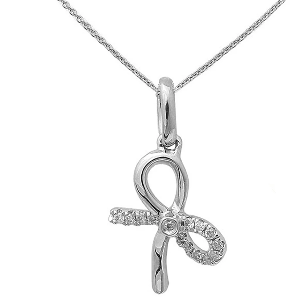 <span>DIAMOND CLOSEOUT! </span>.05ct 14kt White Gold Round Diamond Bow Tie Pendant