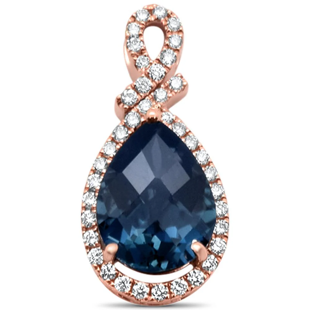 <span>GEMSTONE CLOSEOUT! </span> 4.60cts 14k Rose Gold Pear Shape Blue Topaz & Diamond Designer Pendant