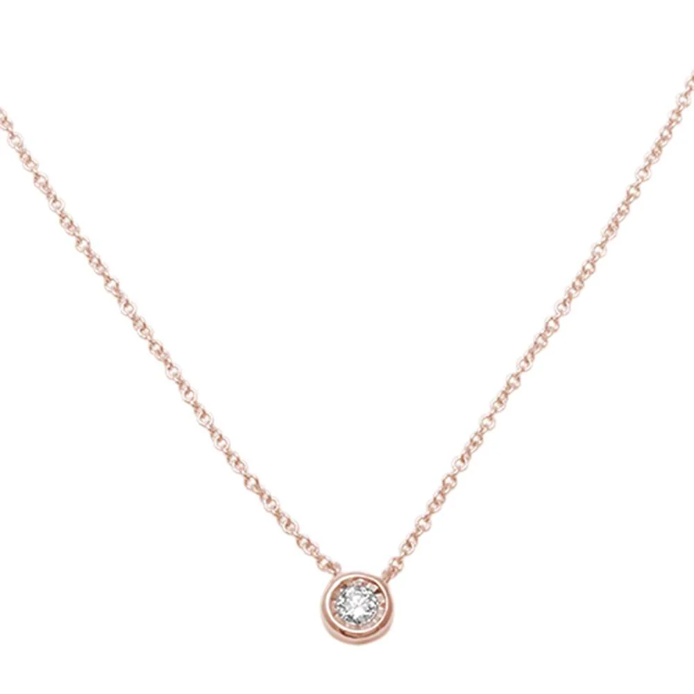 <span>DIAMOND  CLOSEOUT! </span>.06ct 14kt Rose Gold Bezel Solitaire Round Diamond Pendant 18" Necklace - Image 2