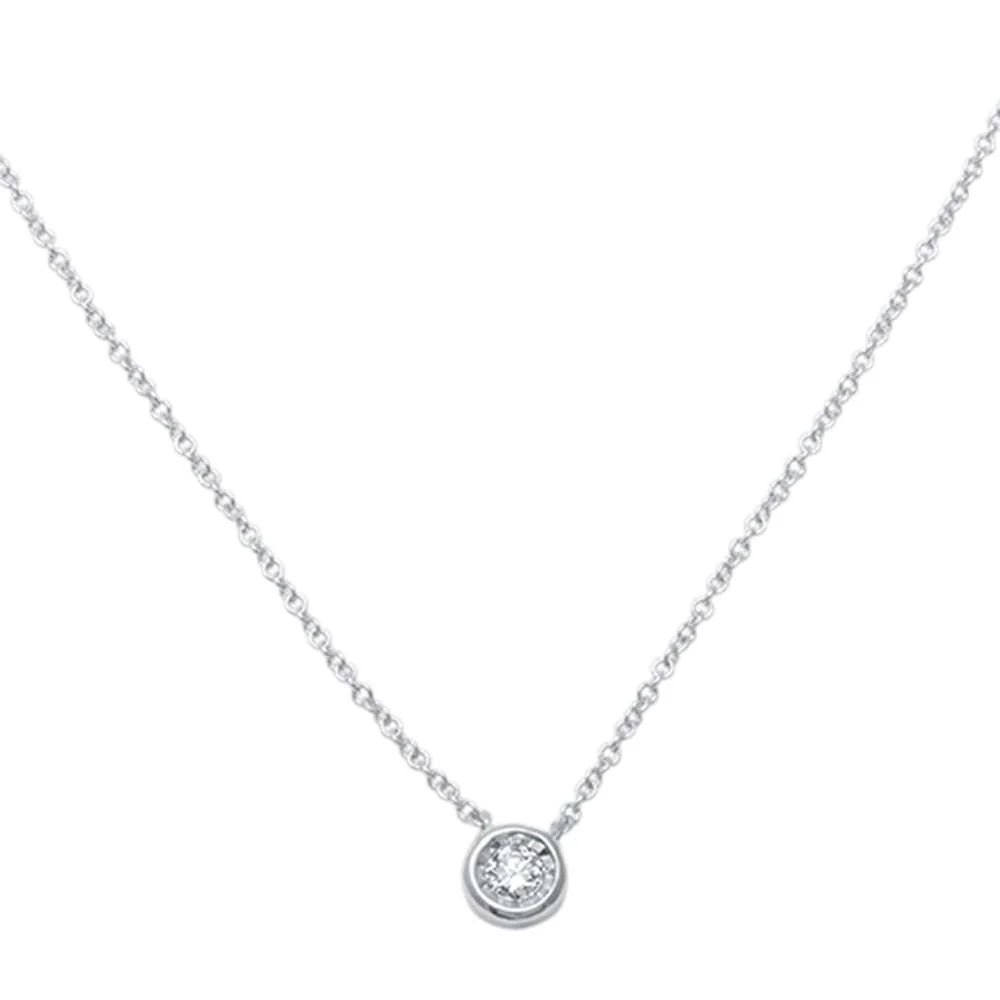 <span>DIAMOND CLOSEOUT! </span>.05ct 14kt White Gold Bezel Solitaire Round Diamond Pendant 18" Necklace - Image 2