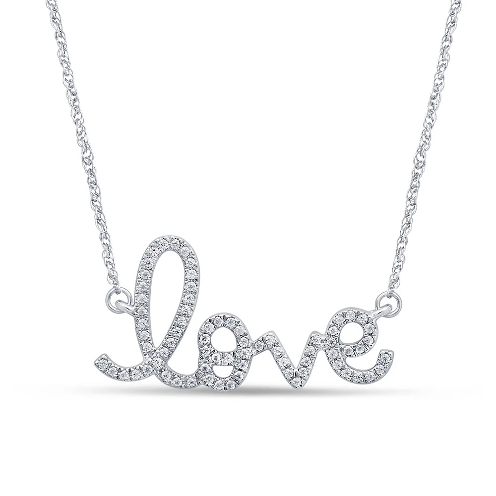 <span>DIAMOND CLOSEOUT! </span>.16ct 14kt White Gold Diamond Heart Love Script Pendant 18" Necklace