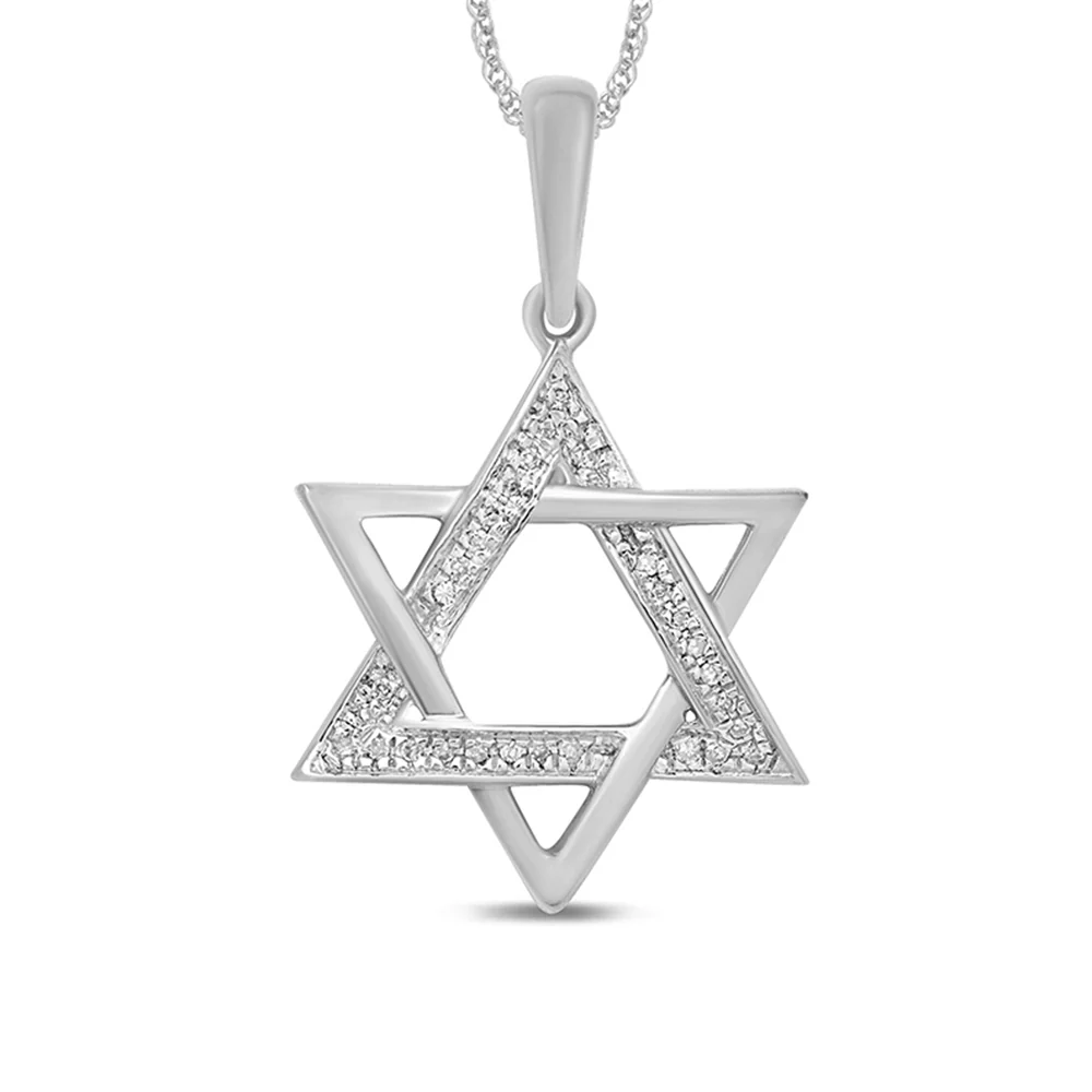 <span>DIAMOND CLOSEOUT! </span> .05ct 14kt White Gold Diamond Star of David Charm Necklace Pendant 18"