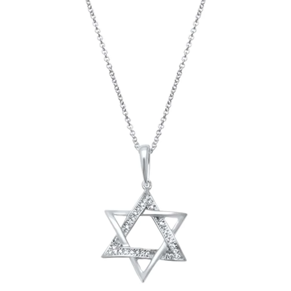 <span>DIAMOND CLOSEOUT! </span> .05ct 14kt White Gold Diamond Star of David Charm Necklace Pendant 18" - Image 2