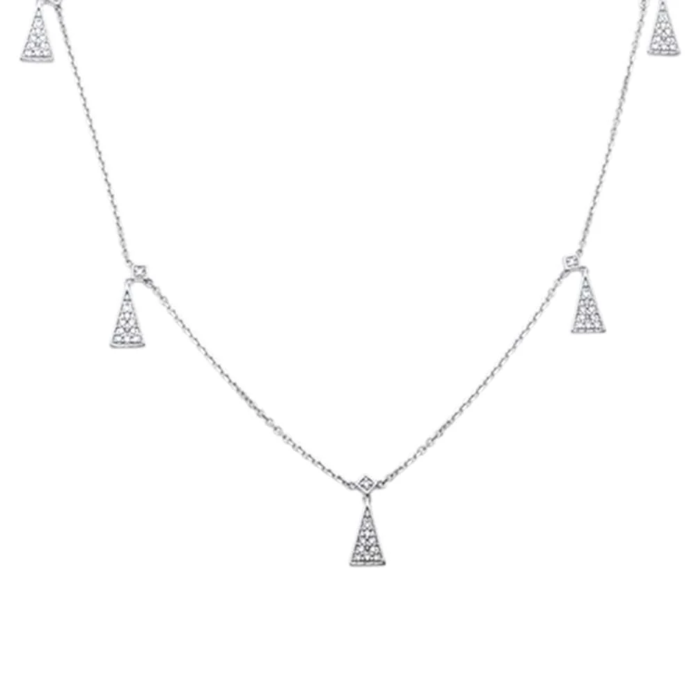 <span>DIAMOND CLOSEOUT! </span> .18ct G SI 14K White Gold Diamond Trendy Triangle & Round Pendant Necklace 18" Long