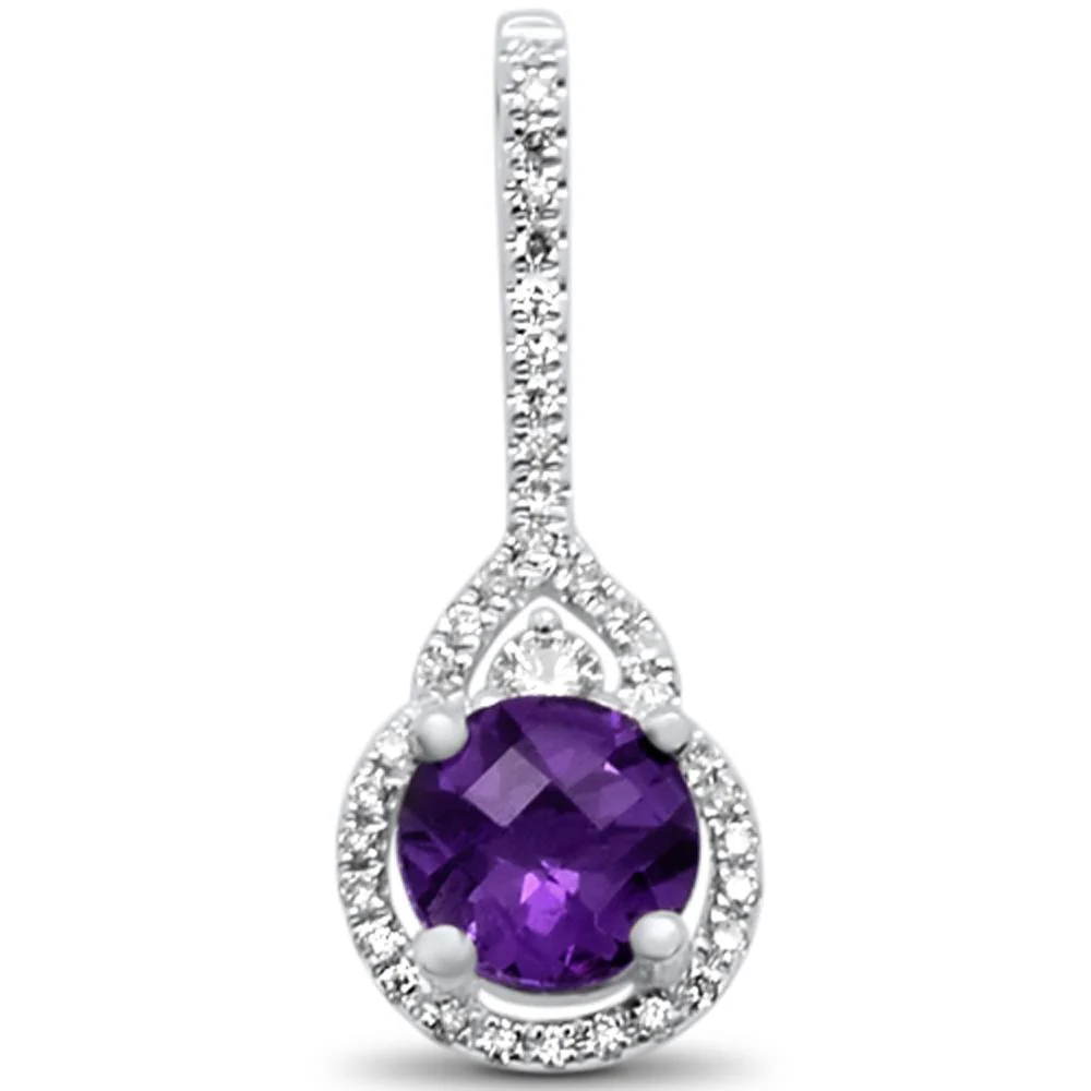 <span>GEMSTONE CLOSEOUT! </span> .81cts 14k White gold Round Amethyst & Diamond Designer Pendant
