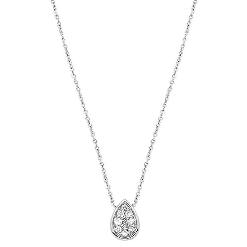 <span>DIAMOND CLOSEOUT! </span>.13cts 14kt White Gold Diamond Pear Shape Solitaire Pendant Necklace 18"