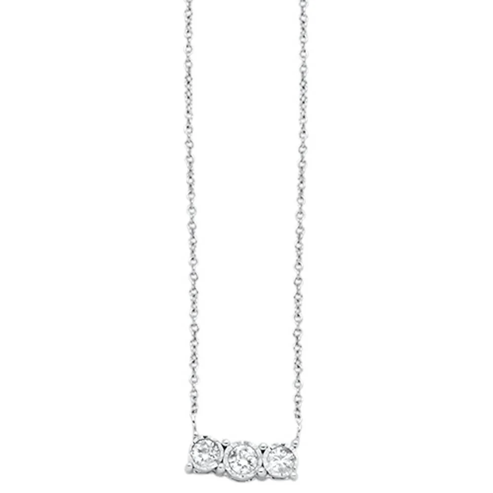 <span>DIAMOND CLOSEOUT! </span> .18cts 14kt White Gold Three Stone Round Diamond Pendant Necklace 18" Long