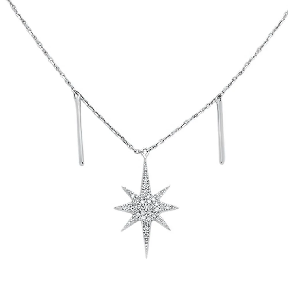 <span>DIAMOND CLOSEOUT! </span> .15cts 14kt White Gold Shining Star Round Diamond Pendant Necklace 18" Long