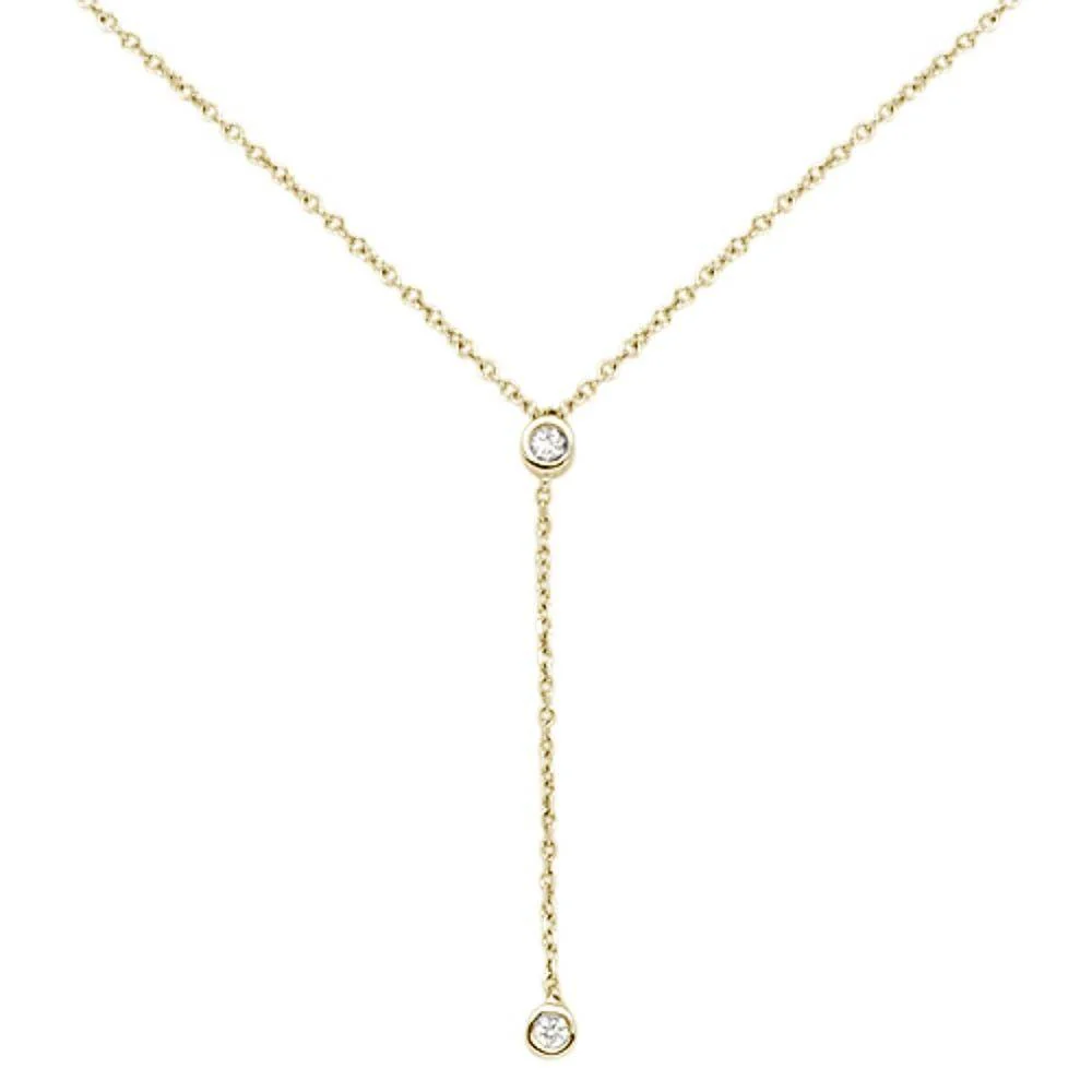 <span>DIAMOND CLOSEOUT! </span>.06cts 14kt Yellow Gold Round Diamond Drop Lariat Pendant Necklace 18" Long
